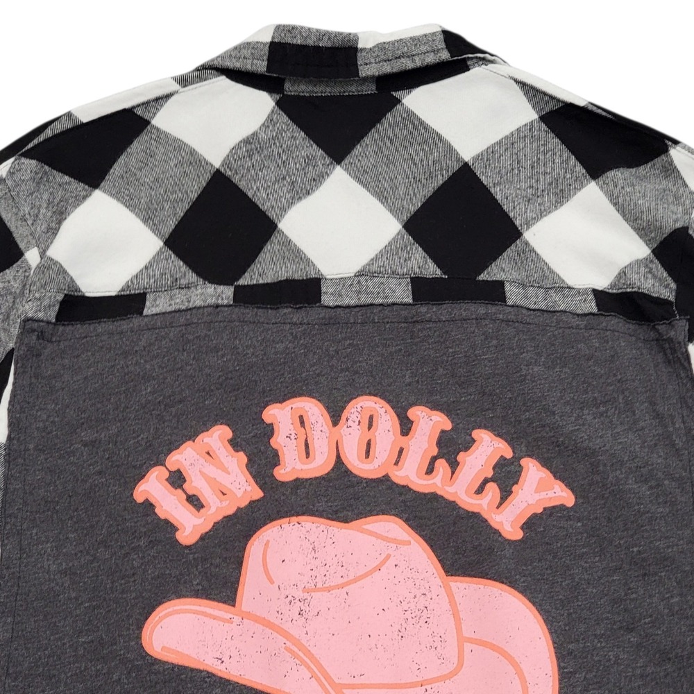 Dolly Parton Upcycled Flannel Shirt In Dolly We Trust Fits Womens Large Plaid - Picture 5 of 7